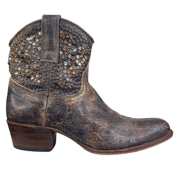 Frye Shoes - Frye Women’s Deborah Brown Distressed Studded Western Ankle Boot Size US 8